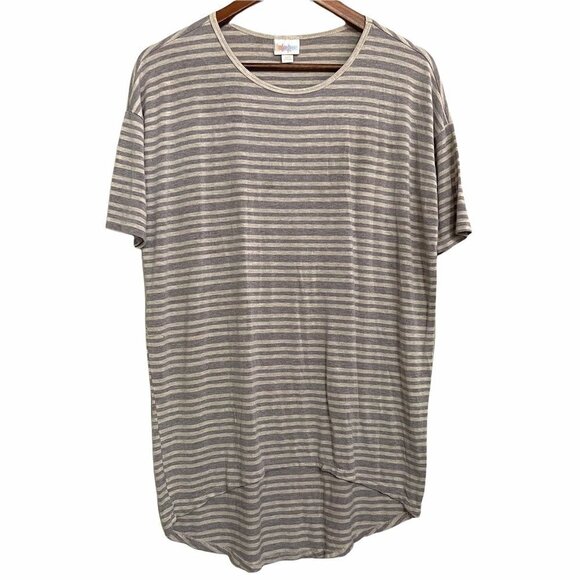 LuLaRoe Women's Gray Striped Irma High Low Short Sleeve Oversized T-Shirt XXS - Picture 1 of 4